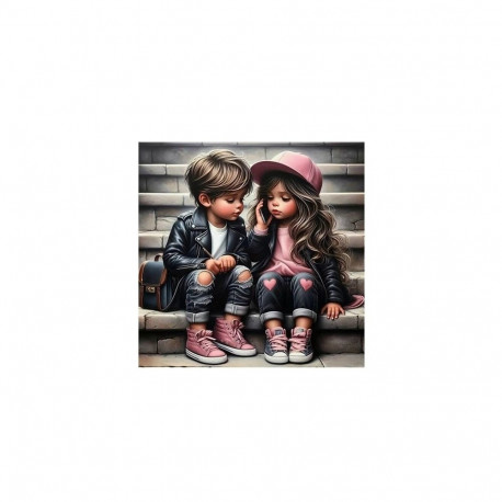 Diamentmosaiik – tüdruk ja poiss trepil