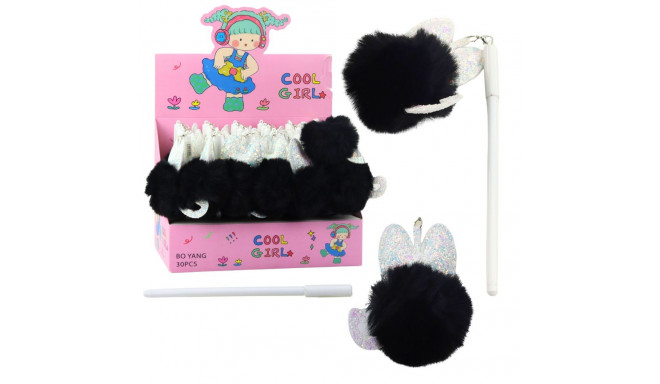 Długopis Żelowy Zatyczka Z Czarnym Pomponem Niebieski Tusz 17cm 0.5mm