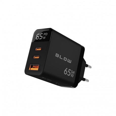 Seina laadija 76-030# LCD-ekraaniga USB-pesa + 2× USB-C PD65W GaN vattmeetriga, must
