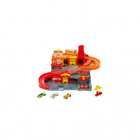 Hot Wheels City Hot Ones Sto & Go Playset with 3 Die-Cast Toy Cars in 1:64 Scale & Speed Sna