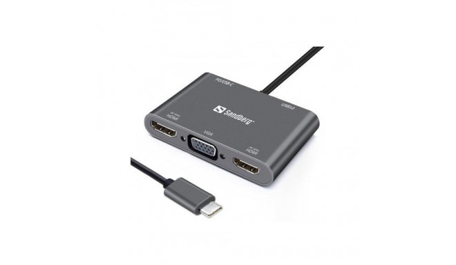 Sandberg USB-C Dock 2xHDMI+1xVGA+USB+PD