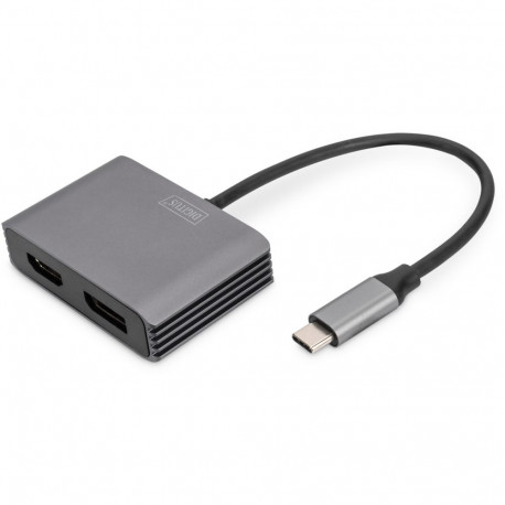 "Adapter DIGITUS DP + HDMI Adapter 20cm 4K/30Hz Silber Aluminium Gehäuse"
