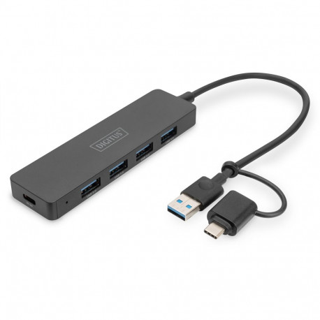 "DIGITUS USB 3.0 Hub 4-Port Slim, USB-C Adapter 0,2m Kabel"