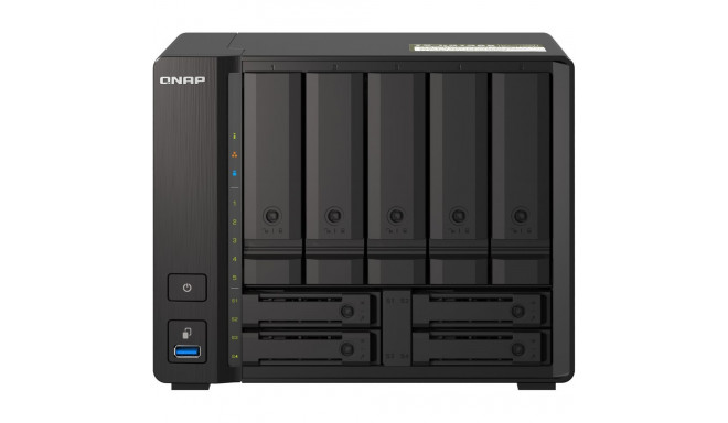 "QNAP 9-bay NAS AMD Ryzen V1500B 32GB DDR4 SODIMM 5x6,35cm 2,5Zoll/8,89cm 3,5Zoll SATA 6Gbps + 2x6,3