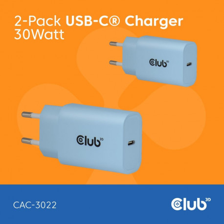"Club3D Lifestyle Ladegerät USB-C 30Watt. 2Stk blau retail"