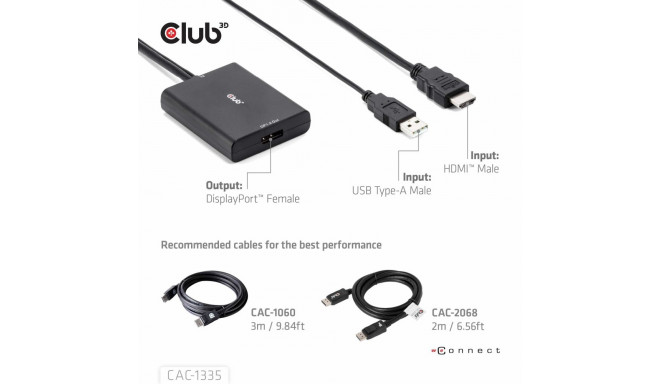 "Club3D Adapter HDMI + MicroUSB > DP 4K120Hz aktiv St/Bu"