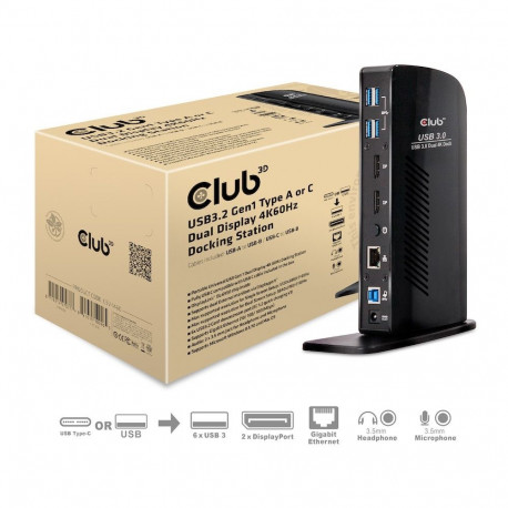 "Club3D 4K Dockingstation 60Hz USB3 ->6xUSB3/2xDP/LAN/Audio black"