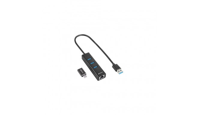 "Sharkoon 3-Port USB 3.2 Gen 1 Alu Hub + Ethernet (schwarz)"
