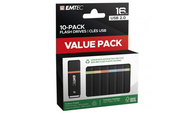 "STICK Emtec USB2.0 K100 16GB P10 10-pack color box retail"