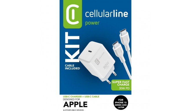 "Cellularline USB-C Charger Kit fr Apple 30W PD White"