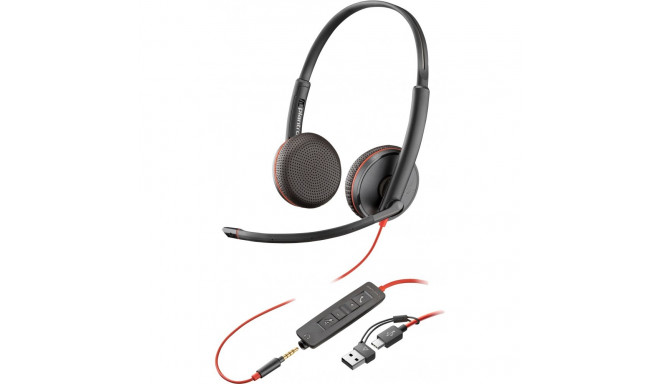 "HP Poly Blackwire 3225 Stereo USB-C Headset +3.5mm Plug +USB-C/A Adapter (Bulk) (209747-201/209751-
