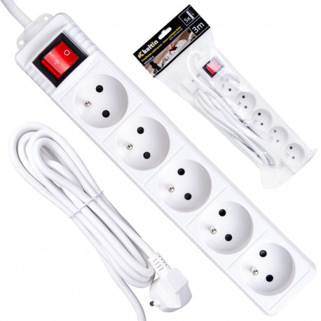 Geko power cable extension with switch K00246B-B, 5 sockets, 3m, 3500W, IP20, 3x1.5mm2