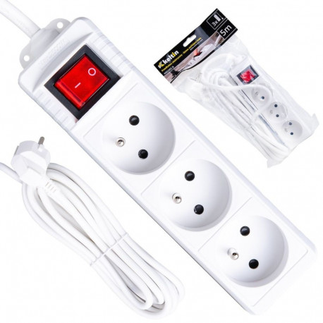 Extension cord with 3 sockets, EU/PL grounding, 5 m 3×1.5 mm² cable with switch K00245C-B White Kelt