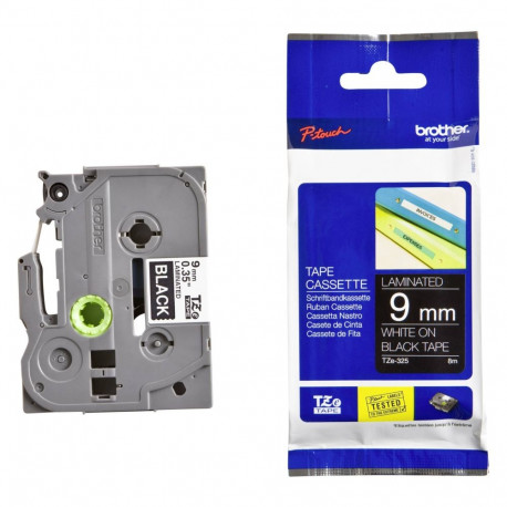 Brother etiketilint TZe-325, must valgel