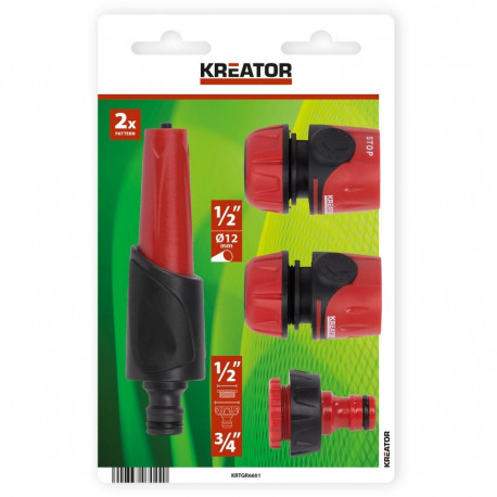 Laistīšanas pistoles komplekts 4 gab., KREATOR, KRTGR6601, universāla savienojamība, 2 izsmidzināšan