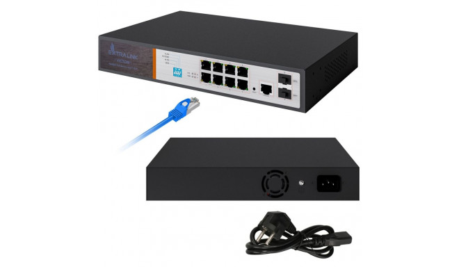 Extralink VICTOR PoE lüliti 8x gigabitine PoE/PoE+, 2x SFP, 1x konsoolipordiga, 150W, hallatav