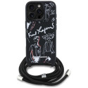 Case Karl Lagerfeld crossbody grained musta mustriga ja logoga iPhone 16 Pro jaoks
