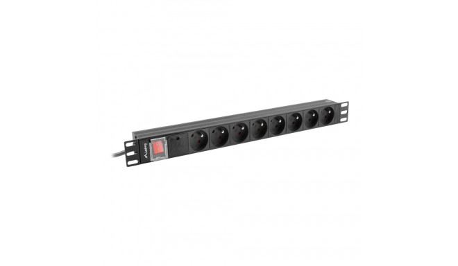 Lanberg PDU 19" 1U 16A 8x PL 2m must pikendusjuhe