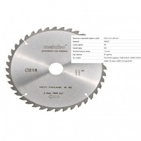 Metabo ketassaag HW/CT 216x30x40Z 1.8mm