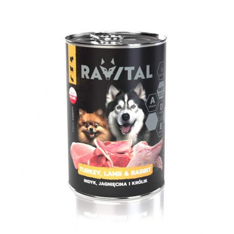 Ravital Turkey, Lamb & Rabbit konserv koerale 400g