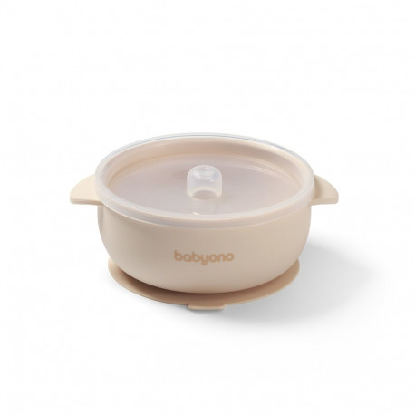 Babyono silicone suction bowl with lid beige 1662/03