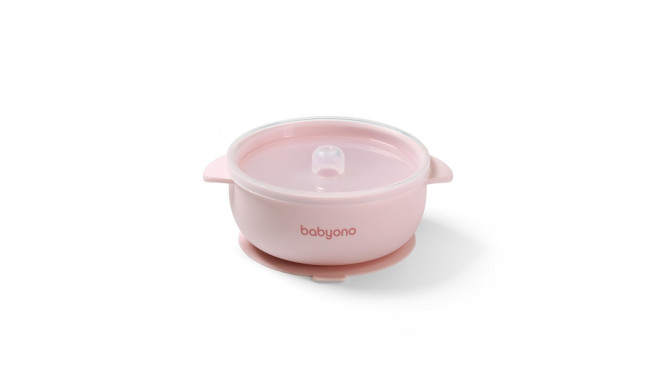Babyono silicone suction bowl with lid blue pink1662/02