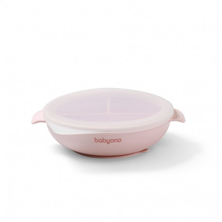 Babyono silicone suction plate with lid pink 1661/02