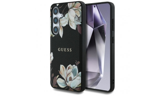 Guess Grained Printed Flower Pattern MagSafe case for Samsung Galaxy S25 black