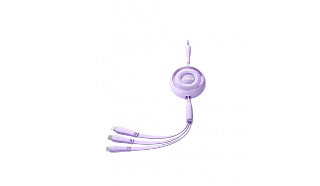 Joyroom Colorful Series S-A40 Cable Retractable 3in1 USB-A - USB-C / Lightning / Micro USB 1m - Purp