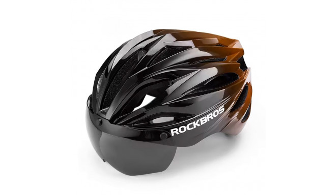 Rockbros Bike Helmet with Visor, Detachable UV Protective Goggles, Unisex - Black/Brown