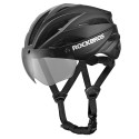 Rockbros Bike Helmet with Visor, Detachable UV Protective Goggles, Unisex - Black/Brown