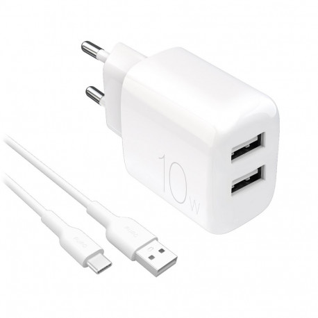 Puro PROLITE 10W 2x USB-A wall charger + USB-A - USB-C cable 1.2m - white