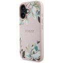 Guess Grained Printed Flower Pattern MagSafe iPhone 16 Case Pink