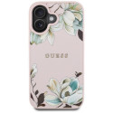 Guess Grained Printed Flower Pattern MagSafe iPhone 16 Case Pink
