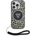Guess HC IML Leopard Triangle Cord Strap MagSafe Case for iPhone 16 Pro - Brown