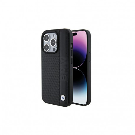 BMW Leather Textured & Stripe iPhone 15 Pro Max Case - Black