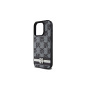 DKNY Leather Checkered Mono Pattern & Printed Stripes Case for iPhone 15 Pro Max - Black