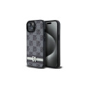 DKNY Leather Checkered Mono Pattern & Printed Stripes Case for iPhone 15 Plus / 14 Plus - Black