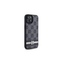 DKNY Leather Checkered Mono Pattern & Printed Stripes Case for iPhone 15 Plus / 14 Plus - Black