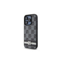 DKNY Leather Checkered Mono Pattern & Printed Stripes iPhone 15 Pro Case - Black