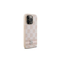 DKNY Leather Checkered Mono Pattern & Printed Stripes case for iPhone 14 Pro - pink