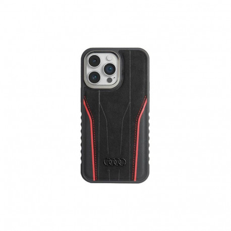 Audi Genuine Leather case with MagSafe for iPhone 15 Pro Max - black and red