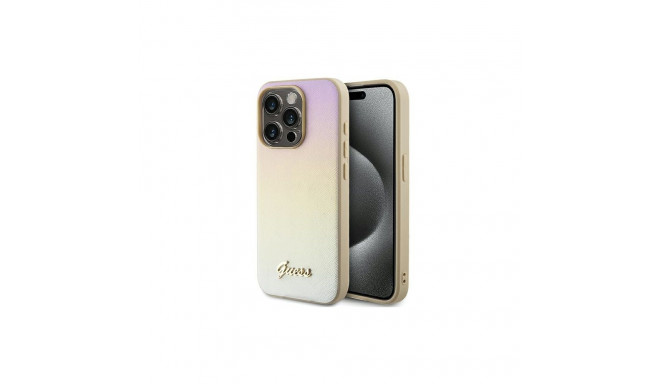 Guess Saffiano Iridescent Script case for iPhone 14 Pro - gold