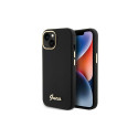 Guess Silicone Script Metal Logo & Frame case for iPhone 15 - black
