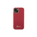 Guess Silicone Script Metal Logo & Frame case for iPhone 15 - red