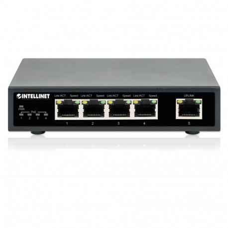 Intellinet 5-Port Gigabit Ethernet PoE+ Switch, Four PSE PoE Ports, IEEE 802.3at/af (PoE+/PoE) Compl