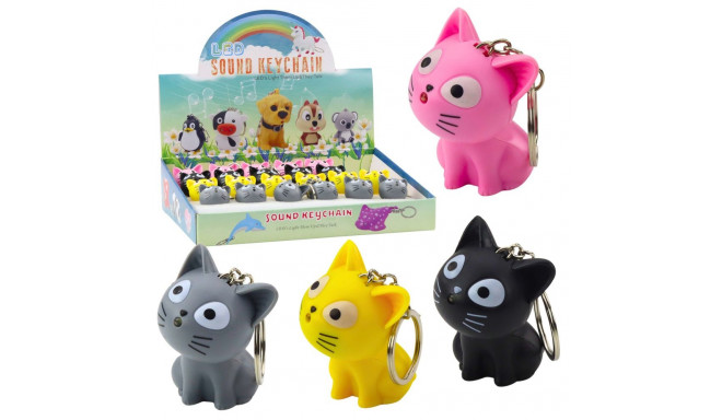 Brelok Do Kluczy Plecaka Kotek Latarka LED Dźwięki Szary