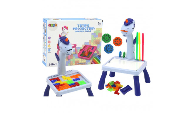 mini projektor stolik tetris 2w1 ükssarvik sinine