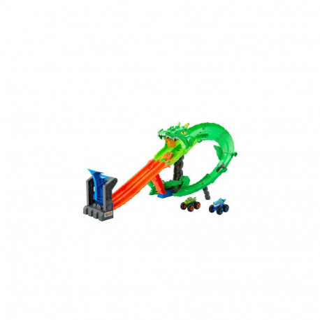 Hot Wheels Monster Trucks Sharks vs. Dinos Dragon Destruction Playset &amp; 2 Toy Trucks