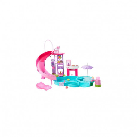 Barbie Dream Pool Playset with Slide & Bubbling Hot Tub, 20+ Accessories Including Pet, Floaties
